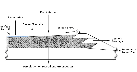 Water cycle in a typical tailings impoundment